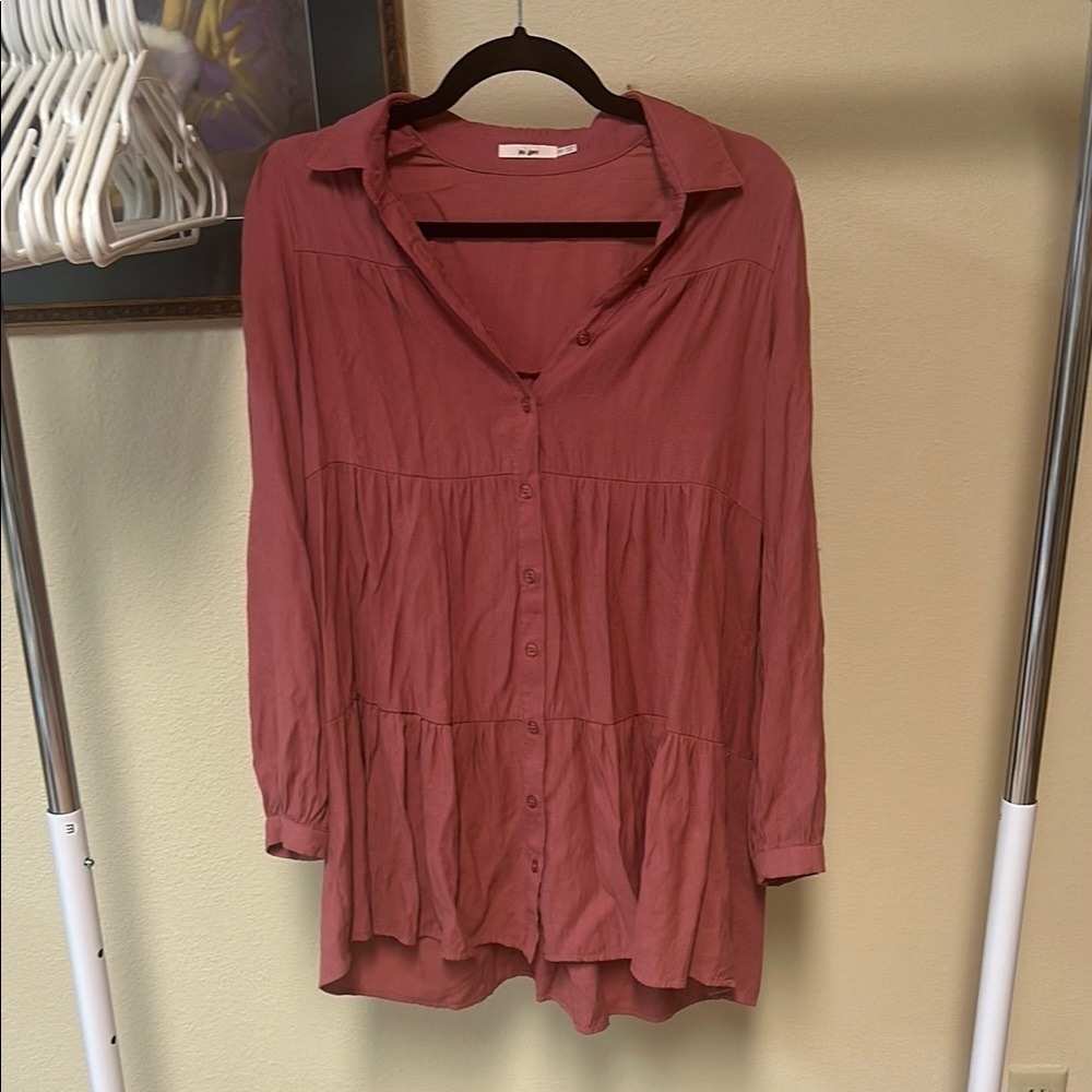 Mi Ami Tiered Mini Dress‎ Long Sleeve Button Down Casual XS - Picture 2 of 8